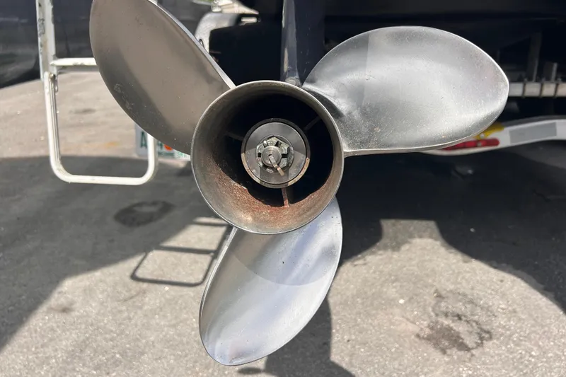Slide: The Image of Close-up of a Jefferson Marlargo FS35 boat propeller, 2011 model, showing three blades. - 7