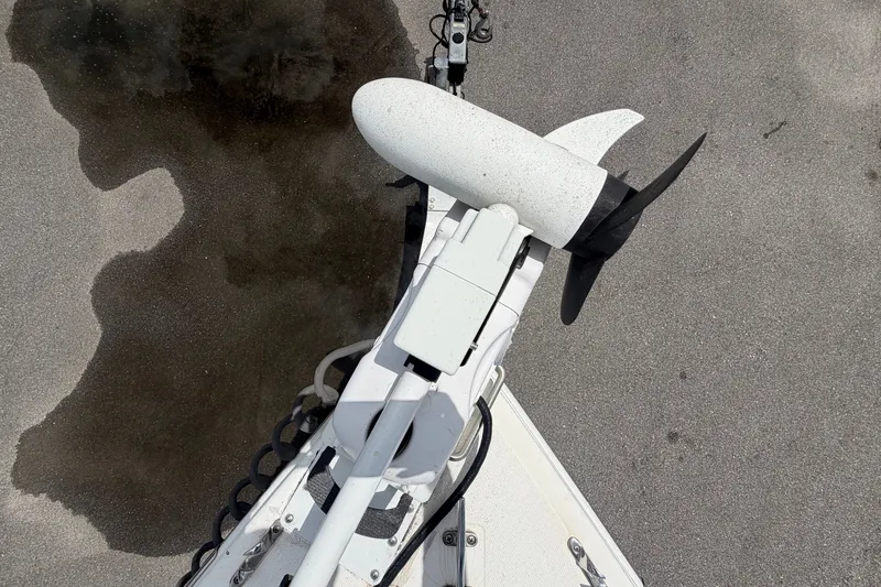Slide: The Image of Overhead view of a 2011 Jefferson Marlago FS35 boat motor on pavement. - 68