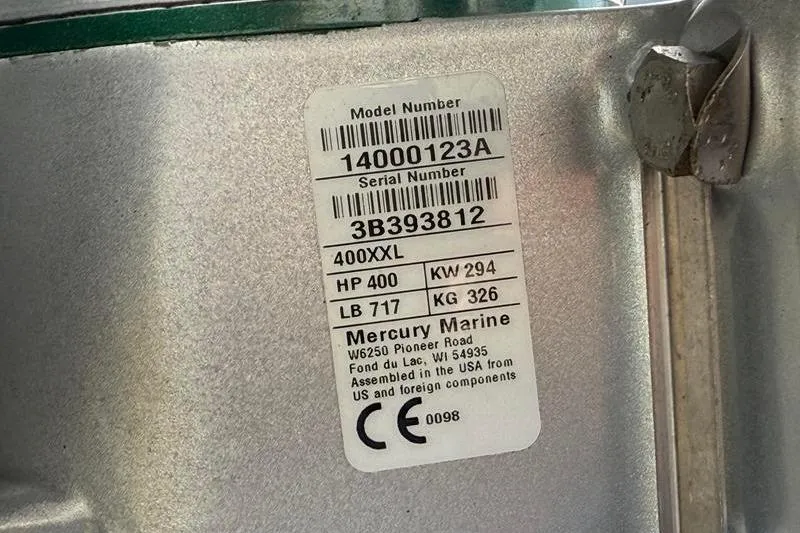 Slide: The Image of Label on Mercury Marine engine, model 400XXL, 400 HP, 2023 Pair Customs boat. - 35