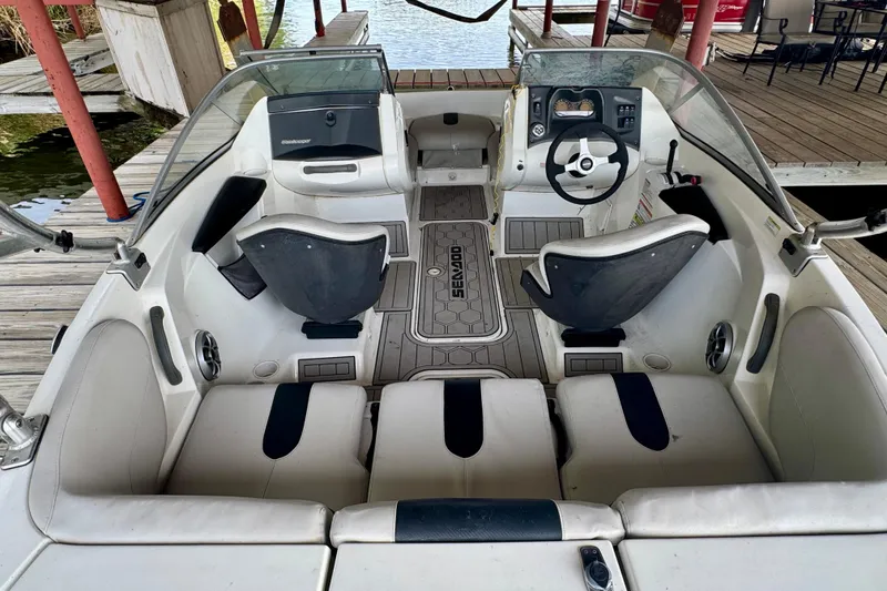 Slide: The Image of 2008 Sea-Doo Sport Boats 180 Challenger interior with seating and steering wheel. - 6