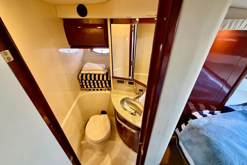 Slide: The Image of Luxurious bathroom in 2008 Sea Ray 44 Sundancer yacht with modern fixtures and elegant design. - 33