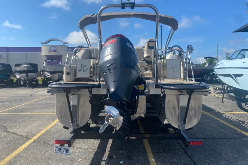 Slide: The Image of 2023 JC Swingback 27 TT Sport pontoon boat with powerful outboard motor. - 4