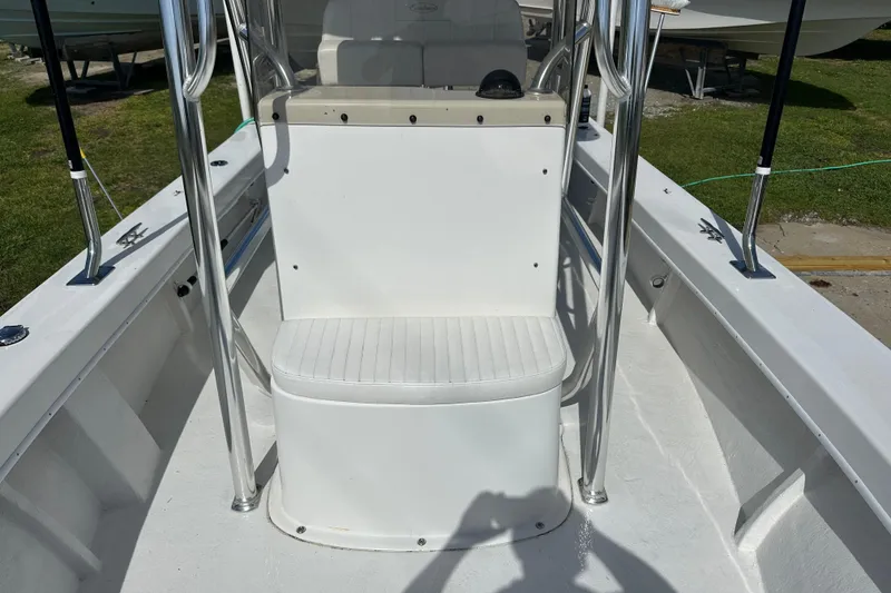 Slide: The Image of 2021 C-Hawk 23 Center Console boat interior with seating and stainless steel railings. - 11