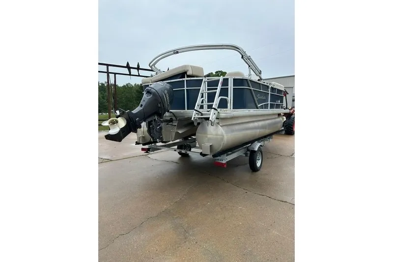 Slide: The Image of 2015 Godfrey Sweetwater 1880 CX pontoon boat on trailer, rear view. - 5