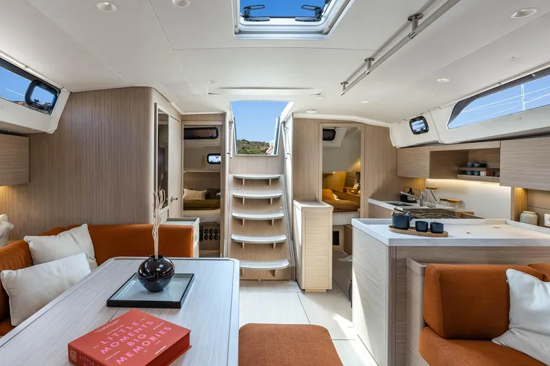 Slide: The Image of Interior of 2027 Beneteau Oceanis 47 yacht with modern furnishings. - 3