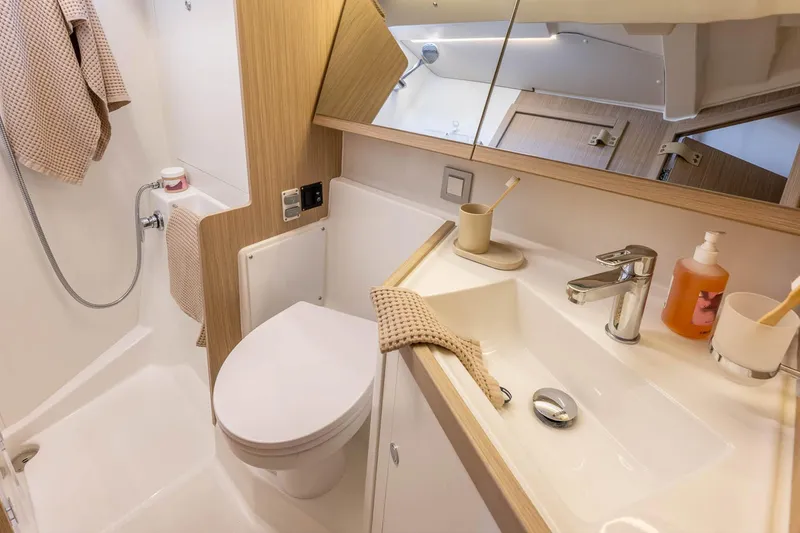 Slide: The Image of Modern bathroom of Beneteau Oceanis 47 yacht, year 2027. - 7