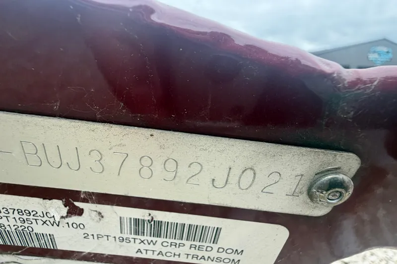 Slide: The Image of 2021 Tracker Pro Team 195 TXW boat identification plate with serial number. - 8