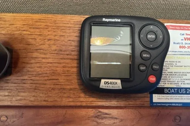 Slide: The Image of Raymarine DS400X marine display on 1983 Nordic Tug 26 dashboard. - 16