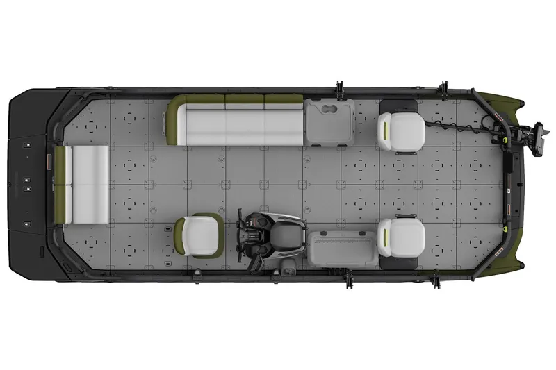 Slide: The Image of Top view of 2026 Sea-Doo Switch Fish 21 boat interior layout. - 29