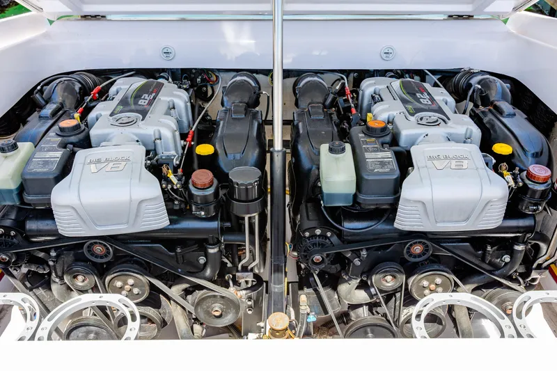 Slide: The Image of Twin V8 engines in a 2014 Baja 35 Outlaw boat. - 28