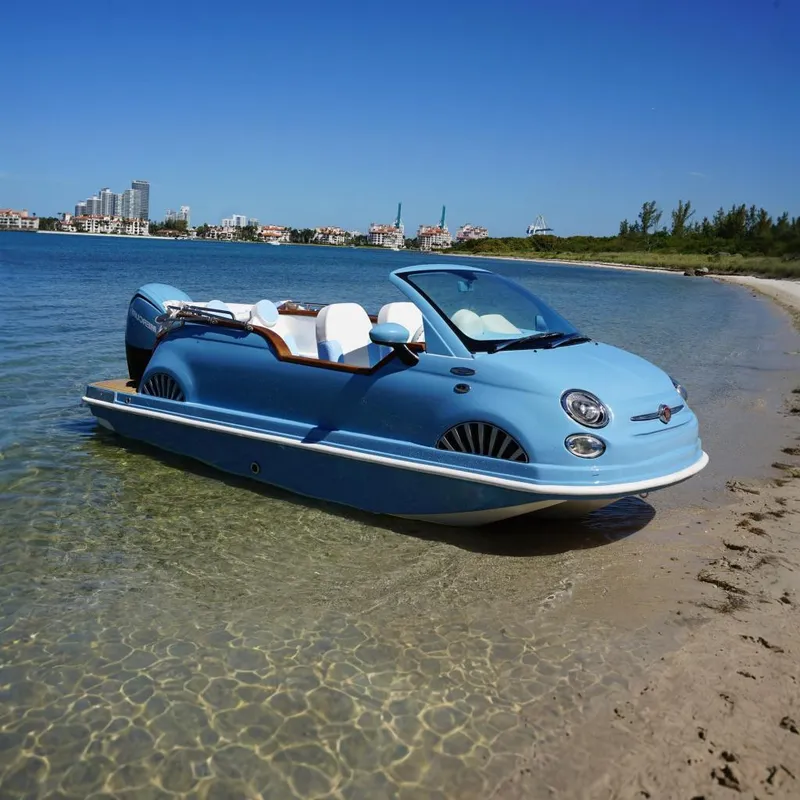 The Image of Amphibious Fiat 500 Classic boat on a sunny beach, 2025 model. - 0