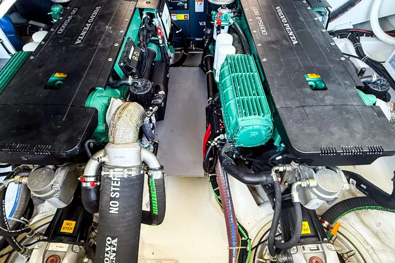 Slide: The Image of Engine room of 2023 Beneteau Gran Turismo 45 with Volvo Penta engines. - 22