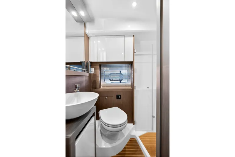 Slide: The Image of Modern bathroom interior on 2023 Beneteau Gran Turismo 45 yacht, featuring sleek design elements. - 33