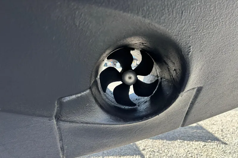 Slide: The Image of Close-up of a 2023 Beneteau Gran Turismo 45 boat propeller. - 53