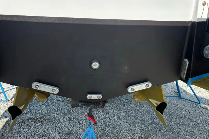 Slide: The Image of 2023 Beneteau Gran Turismo 45 boat hull with propellers and zinc anodes. - 55