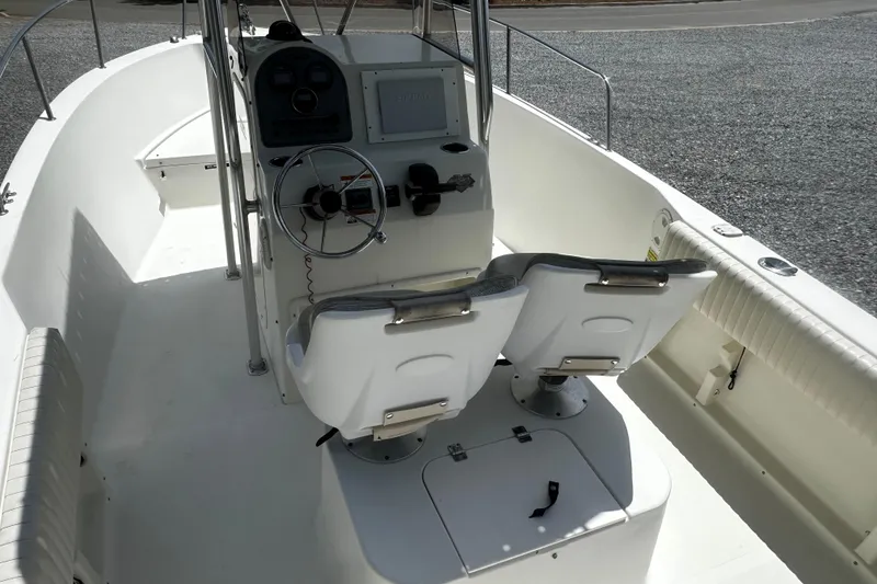 Slide: The Image of 2008 Hydra Sport 212 Lightning boat interior with dual seats and steering console. - 9