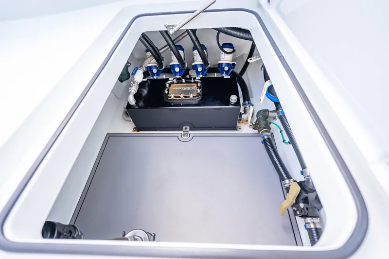 Slide: The Image of Freeman 42LR 2020 boat compartment with wiring and components. - 20