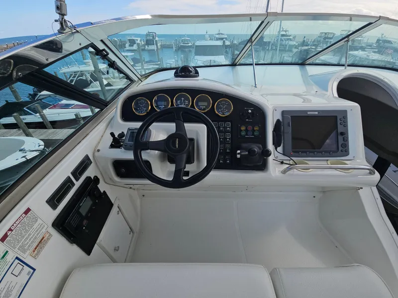Slide: The Image of Interior view of 1999 Carver 530 Voyager Pilothouse helm. - 11