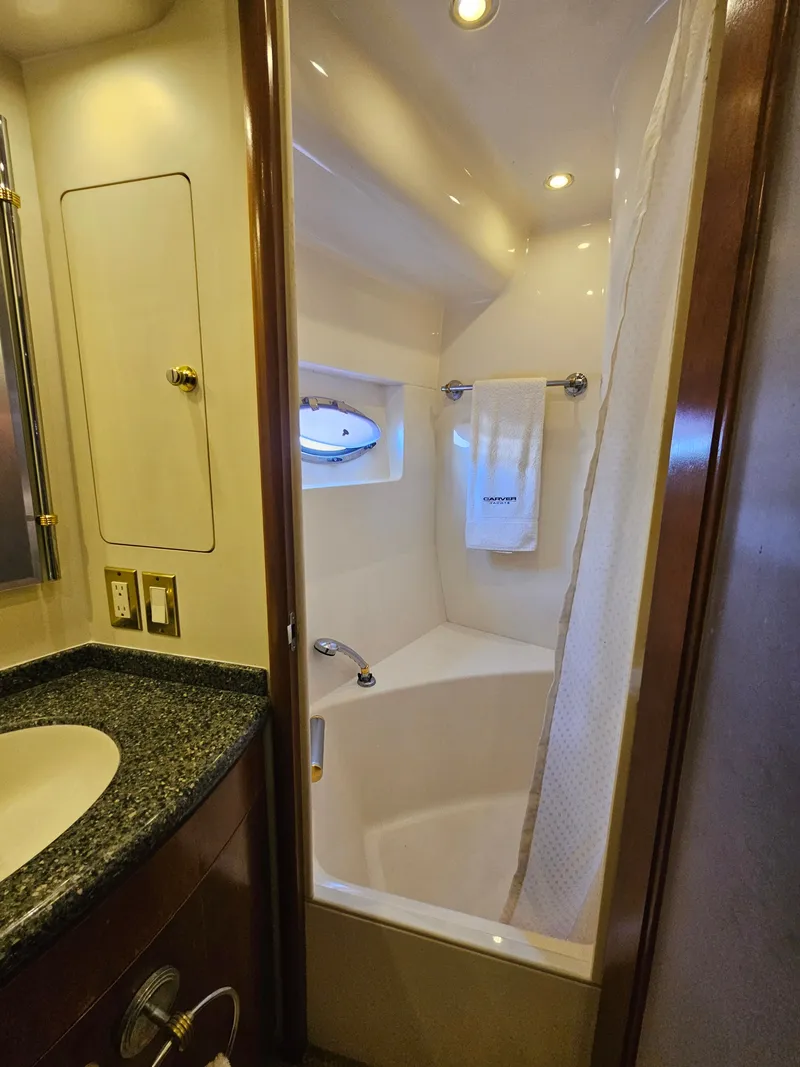 Slide: The Image of Bathroom in 1999 Carver 530 Voyager Pilothouse with shower and sink. - 35