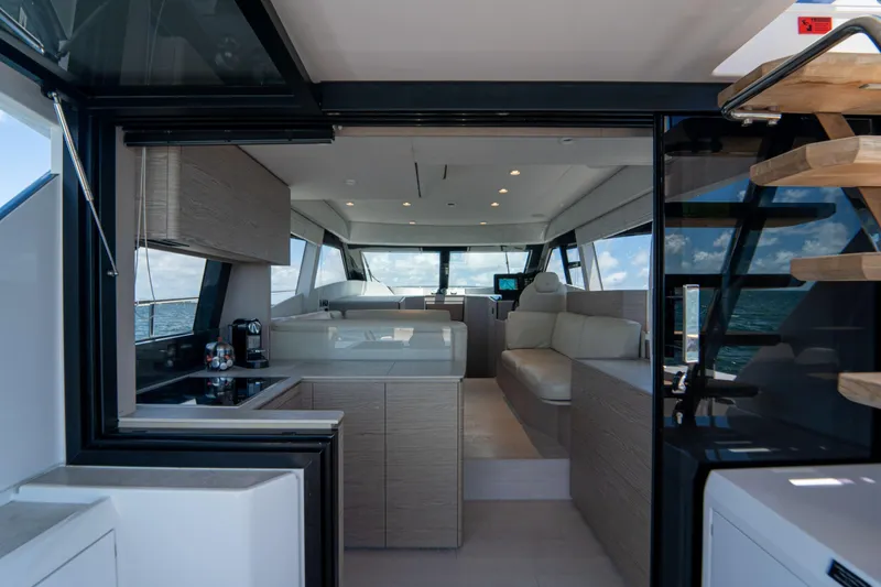 Slide: The Image of Luxurious interior of 2022 Ferretti Yachts 500, featuring modern design and ocean view. - 23