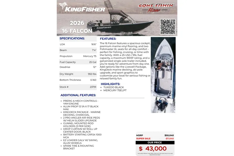 Slide: The Image of KingFisher 16 Falcon 2026 boat with Mercury 75 engine. - 5