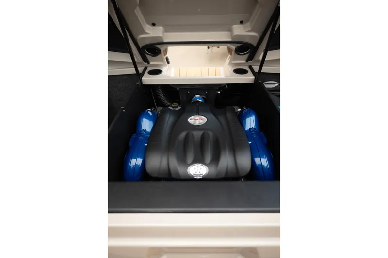 Slide: The Image of 2026 MasterCraft X24 engine compartment with blue accents and modern design. - 47
