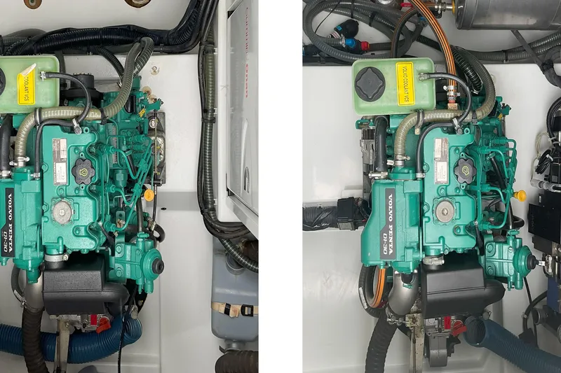 Slide: The Image of Engine room of 2017 Fountaine Pajot Lucia 40 catamaran with Volvo Penta engines. - 16