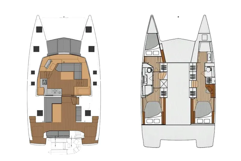 Slide: The Image of Floor plan of a 2017 Fountaine Pajot Lucia 40 catamaran, showcasing interior layout and design. - 19
