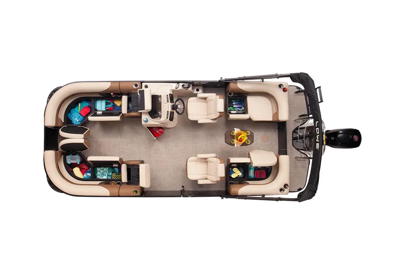 Slide: The Image of Manufacturer Provided Image: 2025 Lowe SS 210 WT pontoon boat interior layout, featuring seating and storage areas. - 15