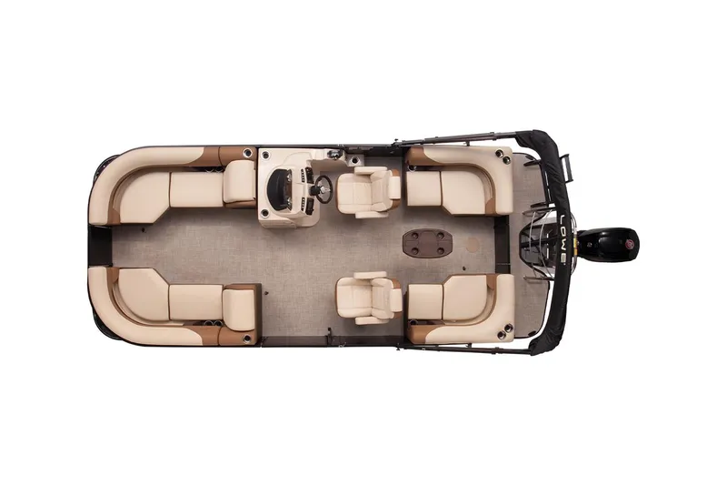 Slide: The Image of Manufacturer Provided Image: 2025 Lowe SS 210 WT pontoon boat, top view, beige seating, spacious layout. - 16