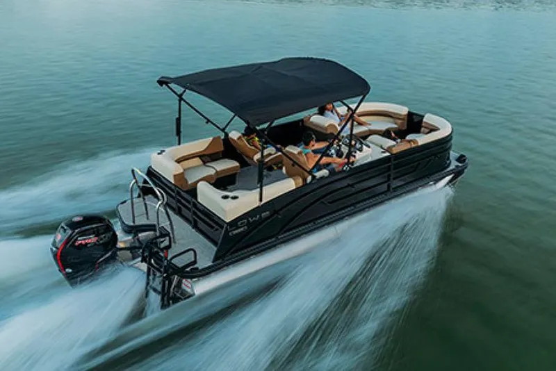 Slide: The Image of Manufacturer Provided Image: 2025 Lowe SS 210 WT pontoon boat cruising on a lake. - 17