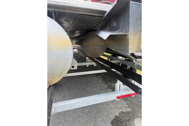 Slide: The Image of 2008 Sylvan 8523 Mandalay RE pontoon boat underside on trailer. - 37