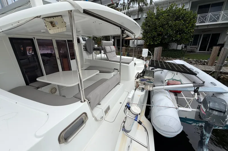 Slide: The Image of 2009 Fountaine Pajot Orana 44 catamaran with outdoor seating and solar panel. - 54