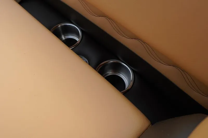 Slide: The Image of Beige leather seats with integrated cup holders in SunCatcher Fusion 324RC, 2026 model. - 19