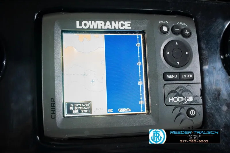 Slide: The Image of Lowrance Hook5 GPS display on 2018 Regency 254 DL3 boat dashboard. - 43