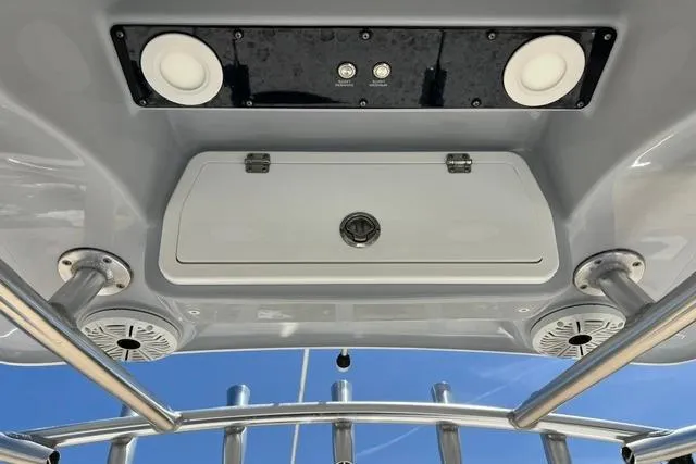 Slide: The Image of 2021 Sea Fox 220 Viper boat console with speakers and storage compartment. - 5