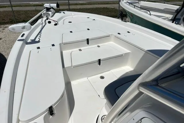 Slide: The Image of 2021 Sea Fox 220 Viper boat deck with storage compartments and seating. - 9