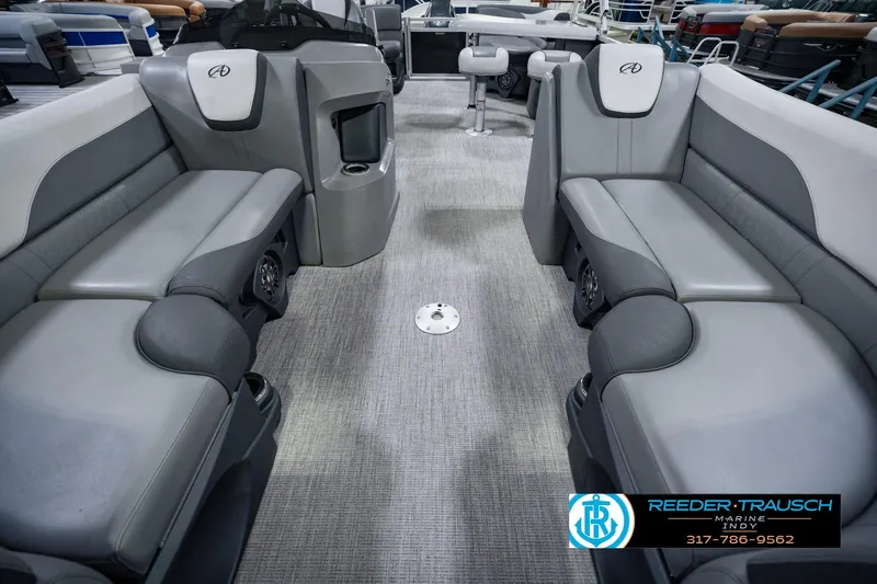 Slide: The Image of Luxurious interior of 2025 Avalon 2385 LSZ ENT pontoon boat with plush seating. - 18