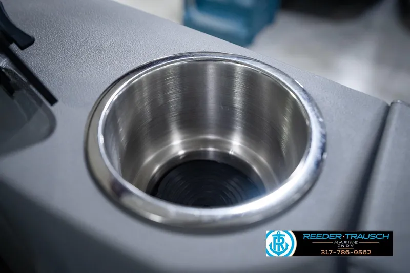 Slide: The Image of Cup holder in 2025 Avalon 2385 LSZ ENT boat, featuring stainless steel finish. - 49