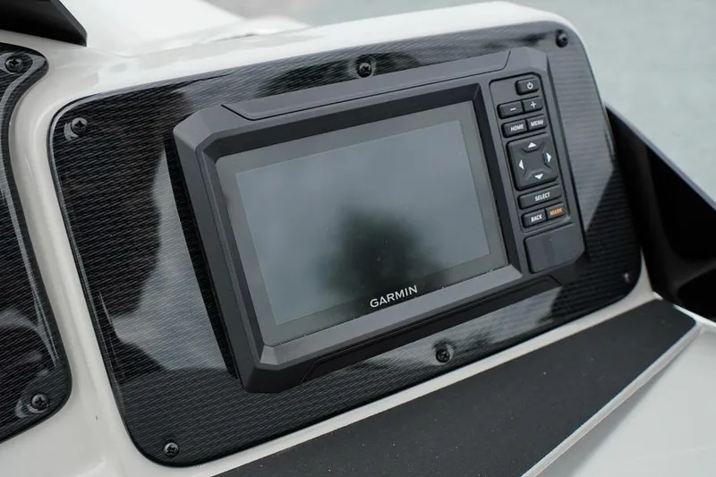 Slide: The Image of Garmin display on 2026 SunCatcher Select 322SL boat dashboard. - 24