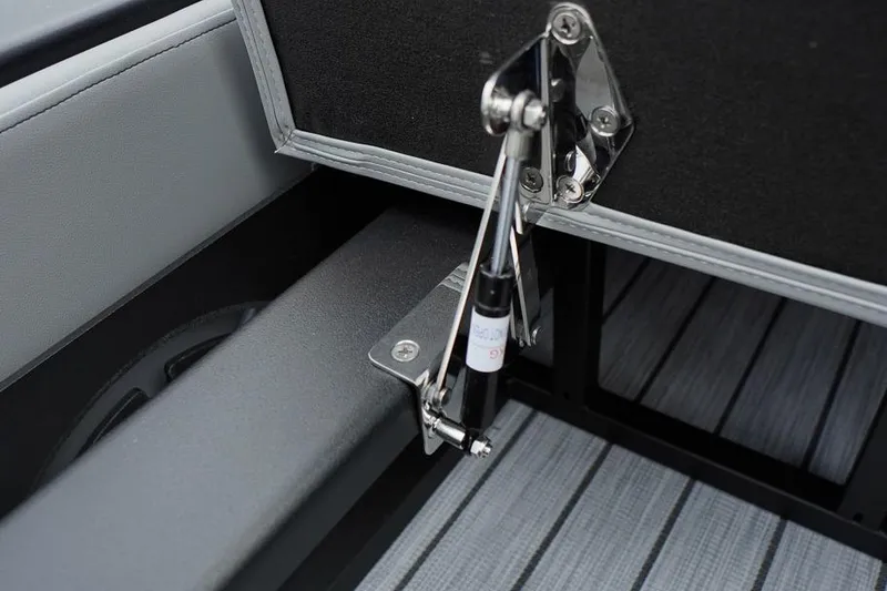 Slide: The Image of Close-up of SunCatcher Select 322SL 2026 boat hinge mechanism on deck. - 36
