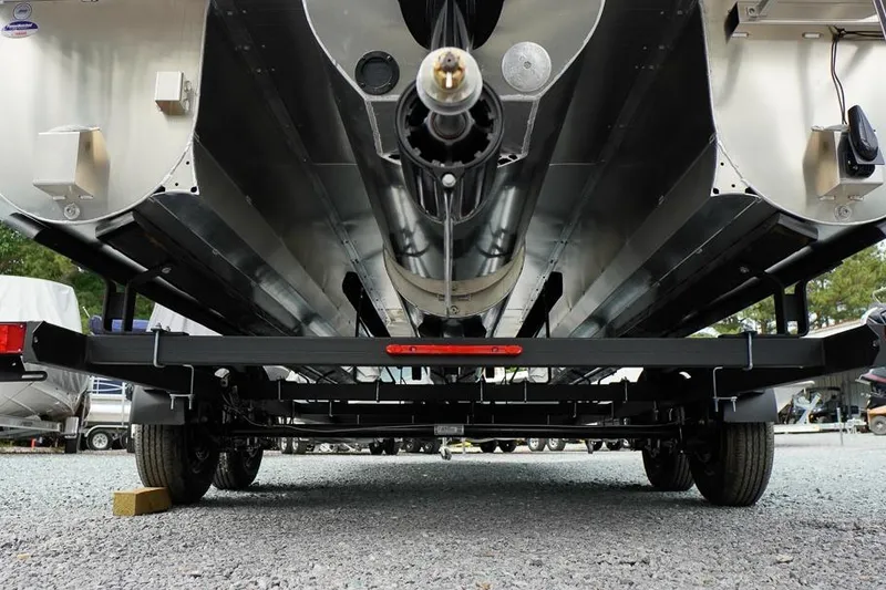 Slide: The Image of Underneath view of 2026 SunCatcher Select 322SL pontoon boat on trailer. - 41