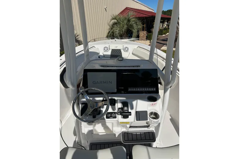 Slide: The Image of 2023 Tidewater 220 LXF boat console with Garmin navigation system. - 8