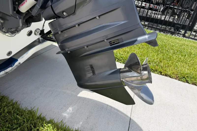 Slide: The Image of 2023 Tidewater 198 CC Adventure boat engine and propeller detail. - 7