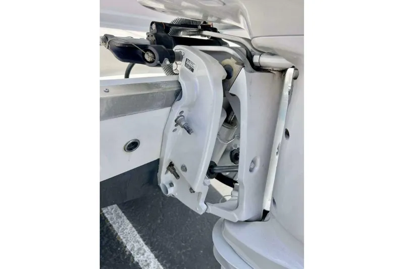 Slide: The Image of Close-up of a 2019 Regal 26 XO boat engine mount detail. - 19