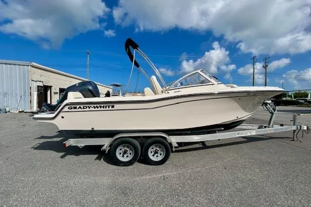 The Image of 2022 Grady-White Freedom 215 boat on trailer under blue sky. - 0