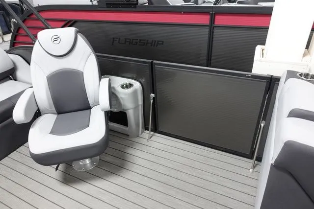 Slide: The Image of Interior of Flagship Pontoons D22 B XT 2025 with seat and cup holder. - 8