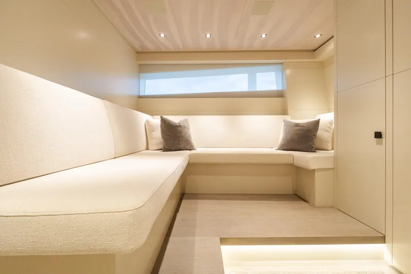Slide: The Image of Luxurious interior of 2025 Wajer 77 yacht with elegant seating and modern design. - 10