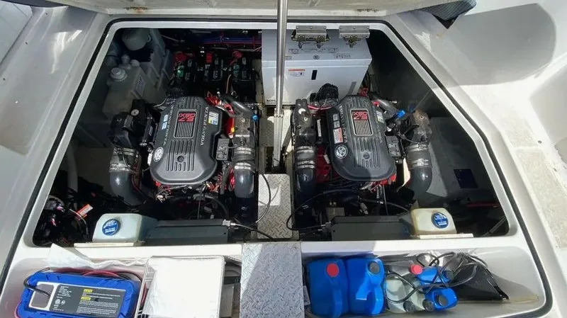 Slide: The Image of Engine compartment of 2007 Regal 3360 Window Express with dual engines. - 35