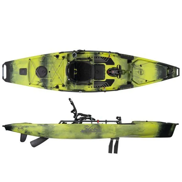 The Image of 2022 Hobie Mirage Pro Angler 14 kayak, yellow-black, top and side view. - 1